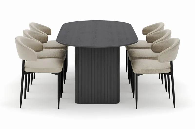 Noira Ovalt Matbord 220 cm med 6 Sawako Stolar - Svart - Möbler - Matplats - Matgrupp & matbord med stolar