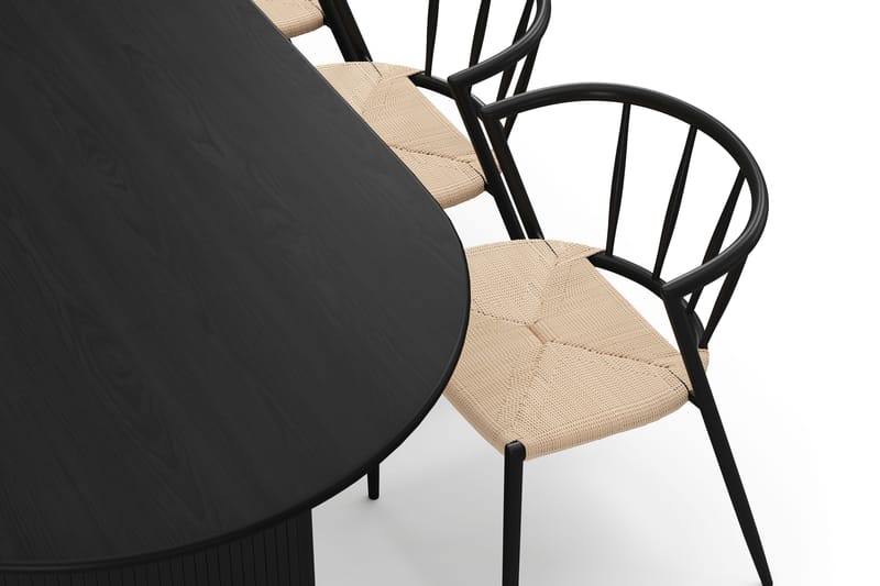Noira Ovalt Matbord 220 cm med 6 Winston Matstolar - Svart / Beige / Metallben Svart - Möbler - Matplats - Matgrupp & matbord med stolar