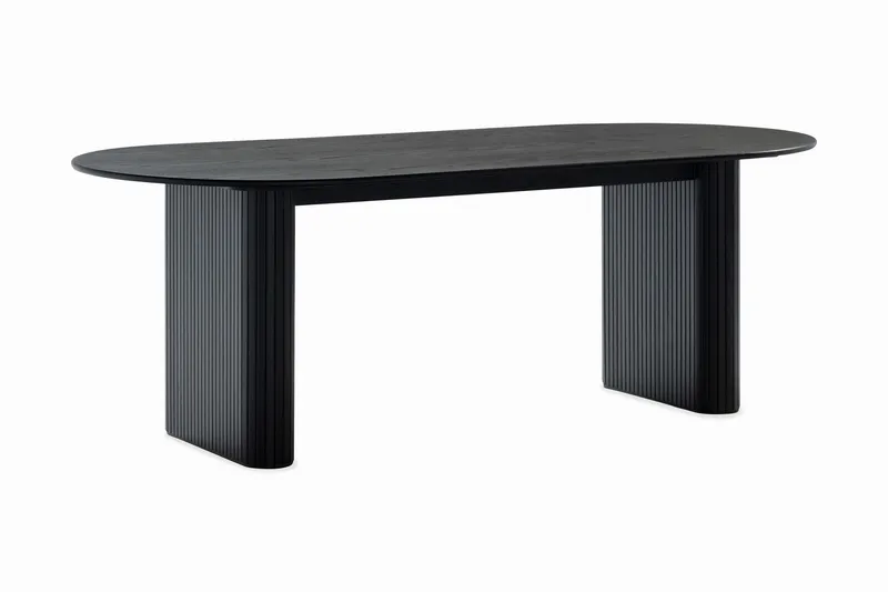 Noira Ovalt Matbord 220 cm Svart +  6 st Nibe stol grå med valnöt ben - Svart/Grå - Möbler - Matplats - Matgrupp & matbord med stolar
