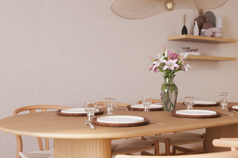 Noira Ovalt Matgrupp 220 cm med 6 Dastoori Matstol - 2220068-6,2098439-1 - Natur - Möbler - Matplats - Matgrupp & matbord med stolar