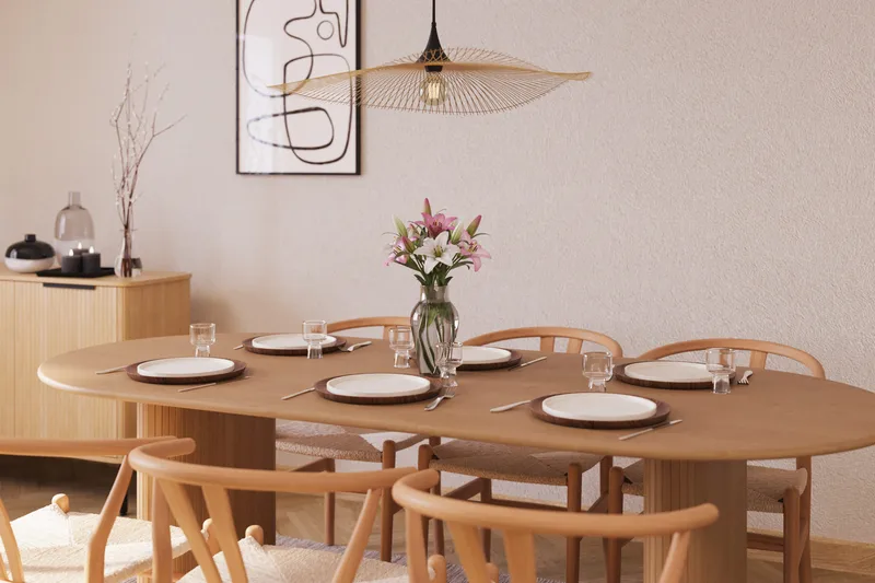 Noira Ovalt Matgrupp 220 cm med 6 Dastoori Matstol - 2220068-6,2098439-1 - Natur - Möbler - Matplats - Matgrupp & matbord med stolar