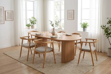 Noira Rektangulär Matgrupp 180 cm – Matbord med 6 Jolie Matstolar i Trä med Ekutseende - Natur - Möbler - Matplats - Matgrupp & matbord med stolar