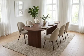 Noira Rektangulär Matgrupp 180 cm – Matbord med 6 Nibe Plus Matstolar i Trä med Valnötsutseende - Brun - Möbler - Matplats - Matgrupp & matbord med stolar