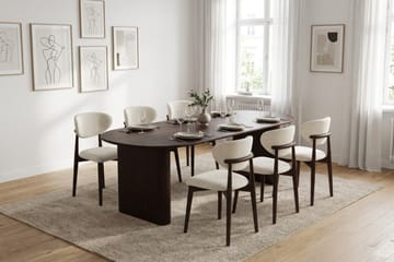 Noira Rektangulär Utdragbar Matgrupp 220-320 cm – Matbord med 6 Molly Matstolar i Trä med Rökt Ek-utseende - Mörkbrun - Möbler - Matplats - Matgrupp & matbord med stolar