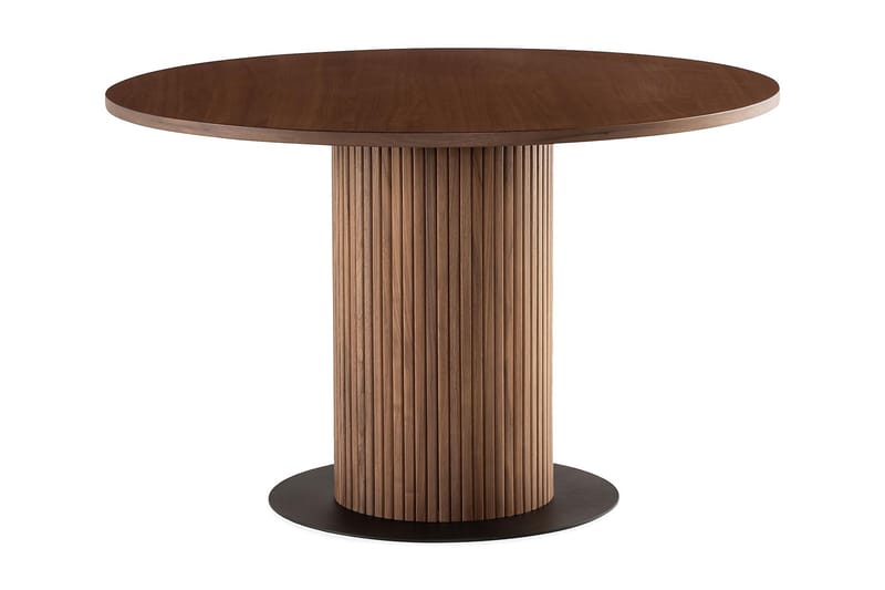 Noira Runt Litet Matbord Massiv Valnöt 120 cm med 4 Greya Matstolar med armstöd - Brun / Vit Bouclé / Metallben Valnöt - Möbler - Matplats - Matgrupp & matbord med stolar