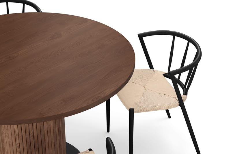 Noira Runt Litet Matbord Massiv Valnöt 120 cm med 4 Winston Matstolar - Brun / Beige / Metallben Svart - Möbler - Matplats - Matgrupp & matbord med stolar