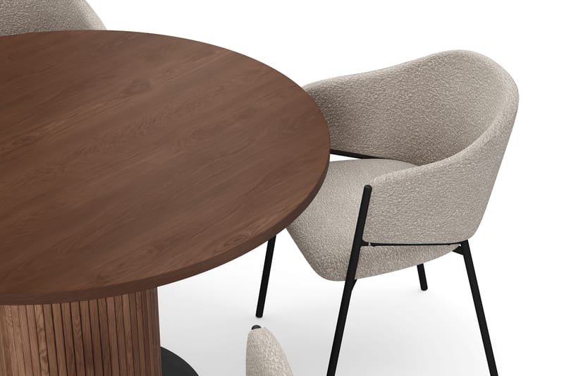 Noira Runt Litet Matbord Valnöt 120 cm med 4 Filip Matstolar - Brun / Taupe Bouclé - Möbler - Matplats - Matgrupp & matbord med stolar