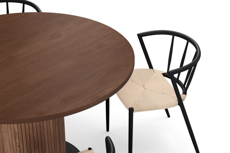 Noira Runt Litet Matbord Valnöt 120 cm med 4 Winston Matstolar - Brun / Beige / Metallben Svart - Möbler - Matplats - Matgrupp & matbord med stolar