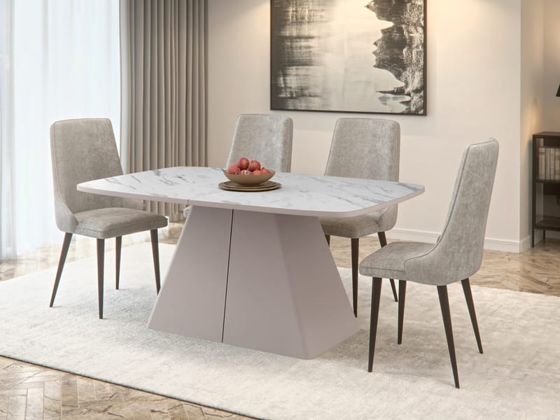 Novaj Matbord förlängningsbart 180-256 cm - beige, vit marmor - Möbler - Matplats - Matbord & köksbord