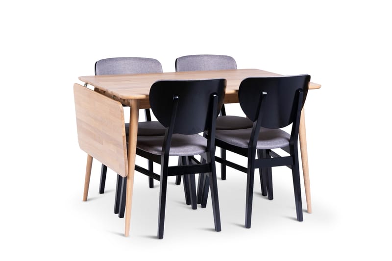 Odense Förlängningsbar Matgrupp 120-160 cm med 4 Borgholm Stolar i massivt trä - Natur/Svart - Möbler - Matplats - Matgrupp & matbord med stolar