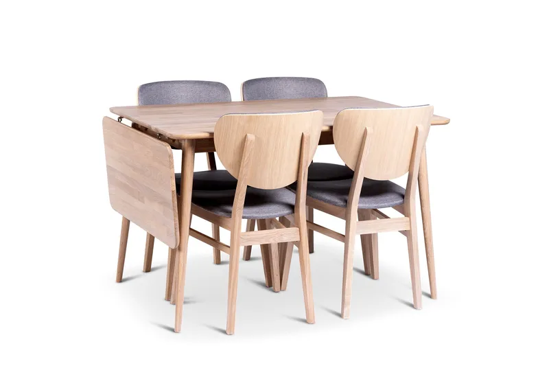Odense Förlängningsbar Matgrupp 120-160 cm med 4 Borgholm Stolar i massivt trä