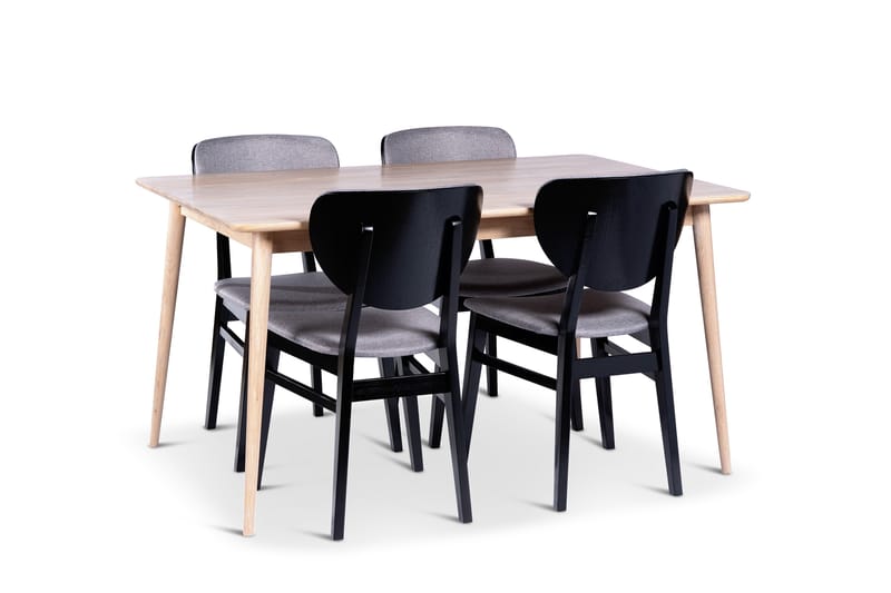 Odense Matgrupp 140 cm med 4 Borgholm stolar i massivt trä - Natur/Svart - Möbler - Matplats - Matgrupp & matbord med stolar