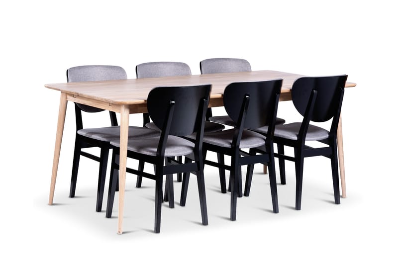 Odense Matgrupp 180 cm med 6 Borgholm Stolar i massivt trä - Natur/Svart - Möbler - Matplats - Matgrupp & matbord med stolar