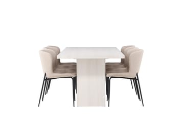 Olga Matgrupp 200 cm Rektangulär med 6 Modesto Stolar - Beige - Möbler - Matplats - Matgrupp & matbord med stolar