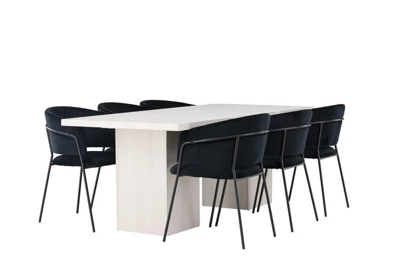 Olga Matgrupp 200 cm Rektangulär med 6 Selma Stolar - Svart - Möbler - Matplats - Matgrupp & matbord med stolar