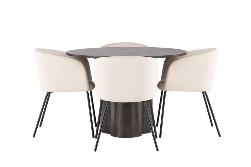 Olivero Matbord 110 cm Runt med 4 Berit Karmstol Sammet med Armstöd - Möbler - Matplats - Matgrupp & matbord med stolar