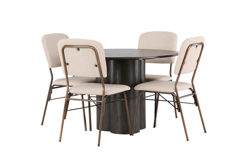 Olivero Matbord 110 cm Runt med 4 Seda Matstol - Mörkbrun - Möbler - Matplats - Matgrupp & matbord med stolar
