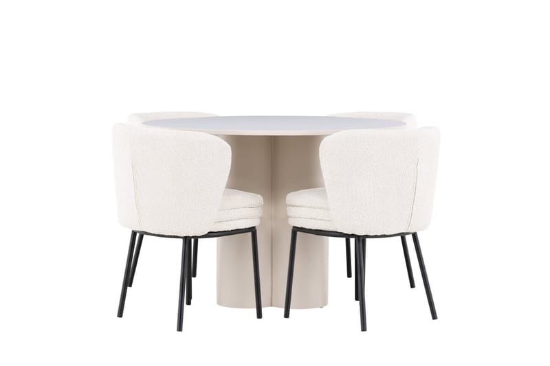 OLIVIA Matgrupp 110 cm Rund Beige med 4 Agnes stolar Vit - Möbler - Matplats - Matgrupp & matbord med stolar