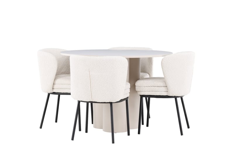 OLIVIA Matgrupp 110 cm Rund Beige med 4 Agnes stolar Vit - Möbler - Matplats - Matgrupp & matbord med stolar
