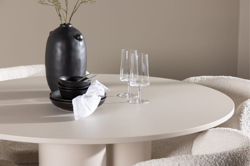 OLIVIA Matgrupp 110 cm Rund Beige med 4 Agnes stolar Vit - Möbler - Matplats - Matgrupp & matbord med stolar
