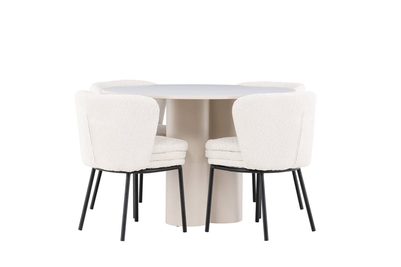 OLIVIA Matgrupp 110 cm Rund Beige med 4 Agnes stolar Vit