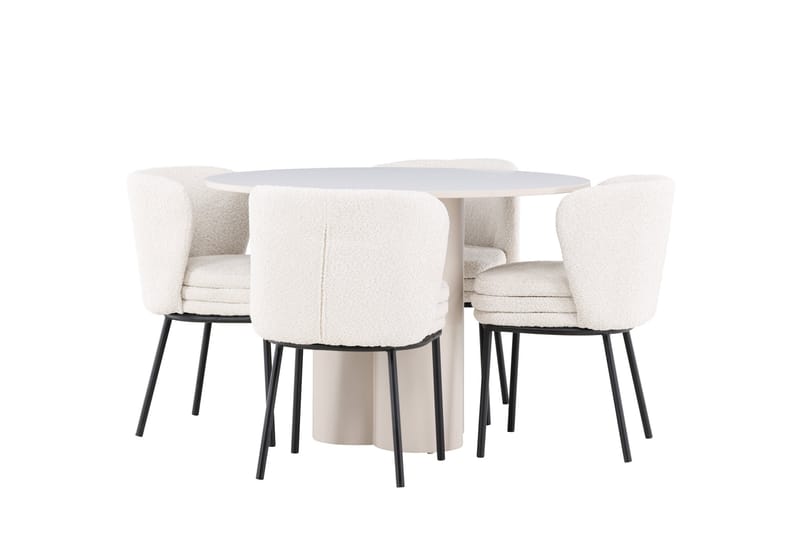 OLIVIA Matgrupp 110 cm Rund Beige med 4 Agnes stolar Vit - Möbler - Matplats - Matgrupp & matbord med stolar