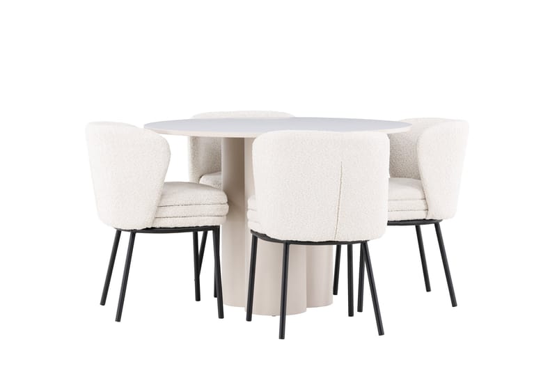 OLIVIA Matgrupp 110 cm Rund Beige med 4 Agnes stolar Vit - Möbler - Matplats - Matgrupp & matbord med stolar