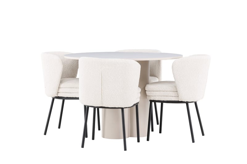OLIVIA Matgrupp 110 cm Rund Beige med 4 Agnes stolar Vit - Möbler - Matplats - Matgrupp & matbord med stolar