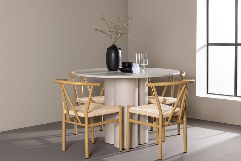 OLIVIA Matgrupp 110 cm Rund Beige med 4 Alfons stolar Beige - Möbler - Matplats - Matgrupp & matbord med stolar