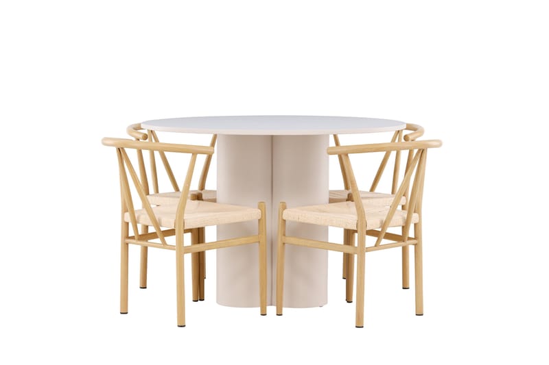 OLIVIA Matgrupp 110 cm Rund Beige med 4 Alfons stolar Beige - Möbler - Matplats - Matgrupp & matbord med stolar
