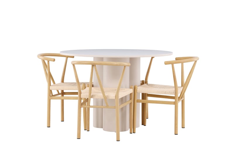 OLIVIA Matgrupp 110 cm Rund Beige med 4 Alfons stolar Beige - Möbler - Matplats - Matgrupp & matbord med stolar
