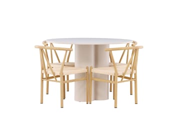 OLIVIA Matgrupp 110 cm Rund Beige med 4 Alfons stolar Beige