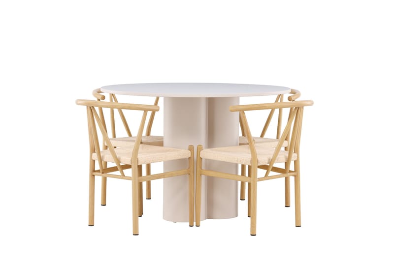 OLIVIA Matgrupp 110 cm Rund Beige med 4 Alfons stolar Beige - Möbler - Matplats - Matgrupp & matbord med stolar
