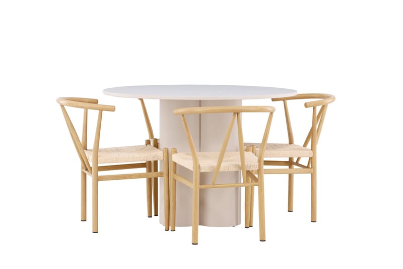 OLIVIA Matgrupp 110 cm Rund Beige med 4 Alfons stolar Beige - Möbler - Matplats - Matgrupp & matbord med stolar