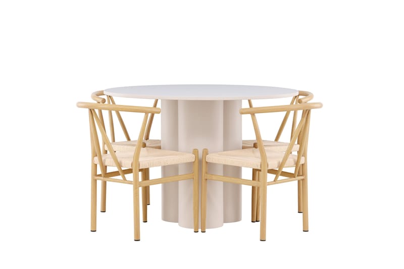 OLIVIA Matgrupp 110 cm Rund Beige med 4 Alfons stolar Beige - Möbler - Matplats - Matgrupp & matbord med stolar