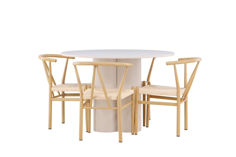 OLIVIA Matgrupp 110 cm Rund Beige med 4 Alfons stolar Beige - Möbler - Matplats - Matgrupp & matbord med stolar