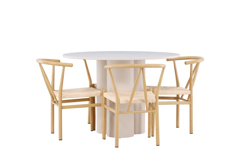 OLIVIA Matgrupp 110 cm Rund Beige med 4 Alfons stolar Beige - Möbler - Matplats - Matgrupp & matbord med stolar