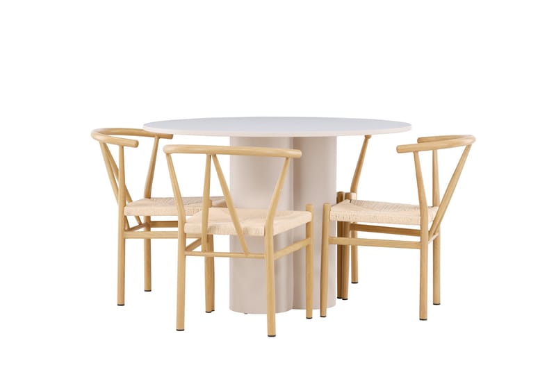 OLIVIA Matgrupp 110 cm Rund Beige med 4 Alfons stolar Beige - Möbler - Matplats - Matgrupp & matbord med stolar