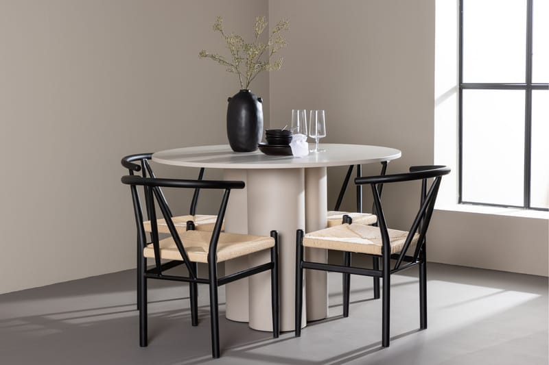 OLIVIA Matgrupp 110 cm Rund Beige med 4 Alfons stolar Svart - Möbler - Matplats - Matgrupp & matbord med stolar