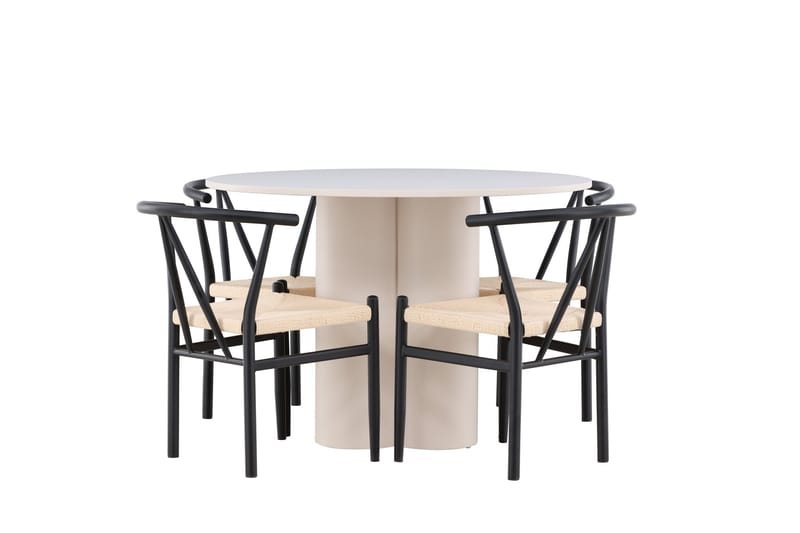OLIVIA Matgrupp 110 cm Rund Beige med 4 Alfons stolar Svart - Möbler - Matplats - Matgrupp & matbord med stolar