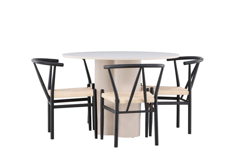 OLIVIA Matgrupp 110 cm Rund Beige med 4 Alfons stolar Svart - Möbler - Matplats - Matgrupp & matbord med stolar