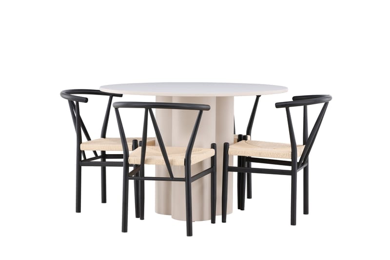 OLIVIA Matgrupp 110 cm Rund Beige med 4 Alfons stolar Svart - Möbler - Matplats - Matgrupp & matbord med stolar