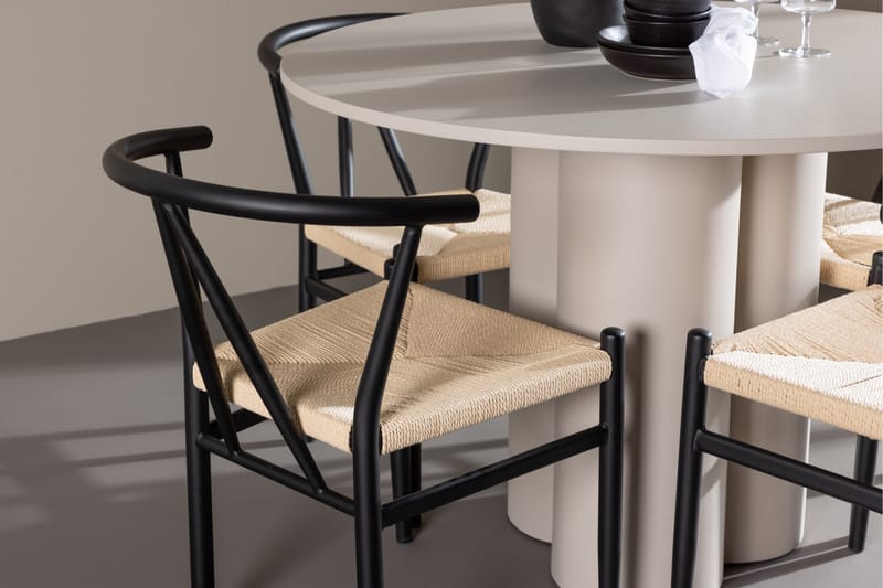 OLIVIA Matgrupp 110 cm Rund Beige med 4 Alfons stolar Svart - Möbler - Matplats - Matgrupp & matbord med stolar