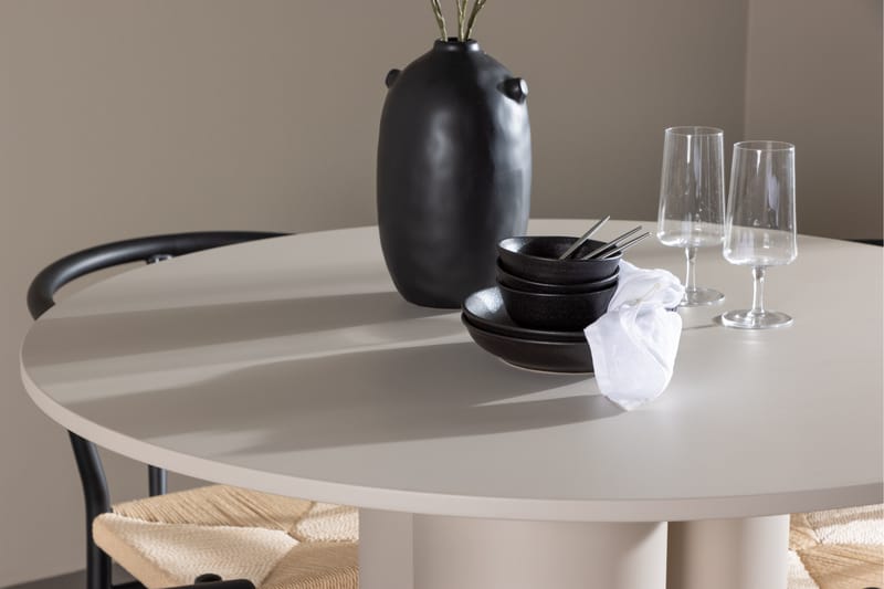 OLIVIA Matgrupp 110 cm Rund Beige med 4 Alfons stolar Svart - Möbler - Matplats - Matgrupp & matbord med stolar