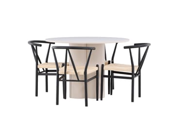 OLIVIA Matgrupp 110 cm Rund Beige med 4 Alfons stolar Svart