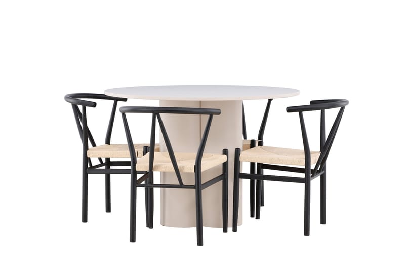 OLIVIA Matgrupp 110 cm Rund Beige med 4 Alfons stolar Svart - Möbler - Matplats - Matgrupp & matbord med stolar
