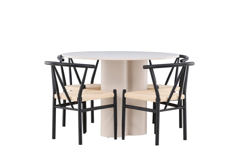OLIVIA Matgrupp 110 cm Rund Beige med 4 Alfons stolar Svart - Möbler - Matplats - Matgrupp & matbord med stolar