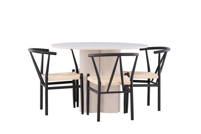 OLIVIA Matgrupp 110 cm Rund Beige med 4 Alfons stolar Svart - Möbler - Matplats - Matgrupp & matbord med stolar