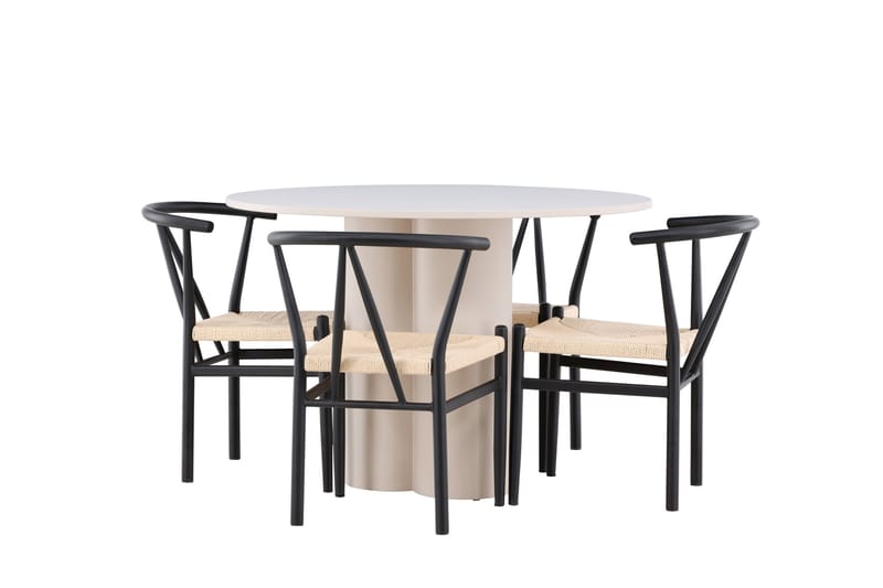 OLIVIA Matgrupp 110 cm Rund Beige med 4 Alfons stolar Svart - Möbler - Matplats - Matgrupp & matbord med stolar