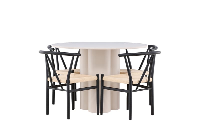 OLIVIA Matgrupp 110 cm Rund Beige med 4 Alfons stolar Svart - Möbler - Matplats - Matgrupp & matbord med stolar